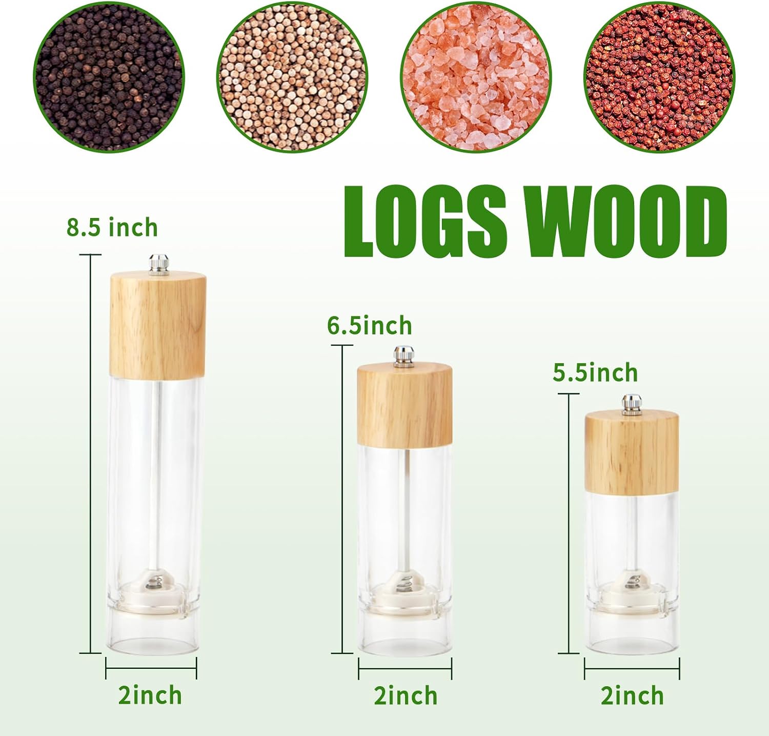 Premium Acrylic Salt and Pepper Grinder, Manual Acacia wood Salt and Pepper Mills (Oak6)
