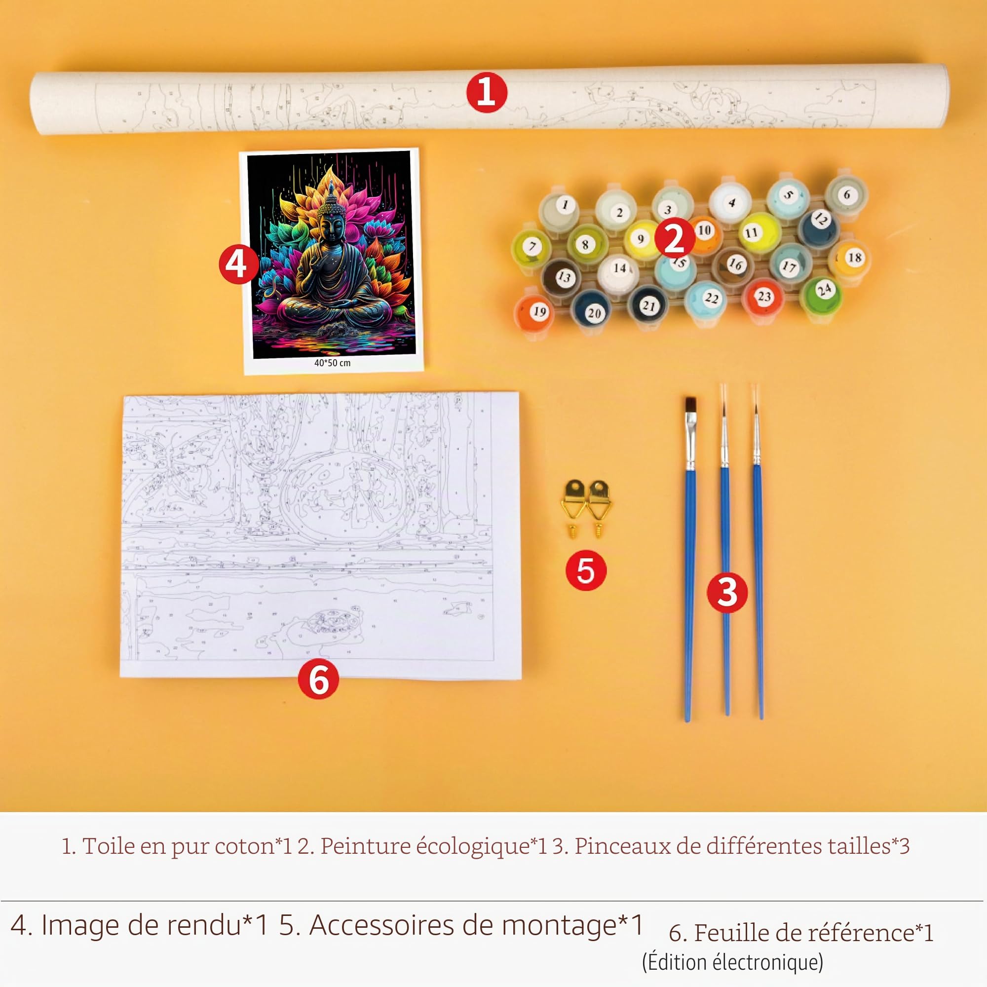 Kit Peinture Par Numéros TISHIRON – Bouddha Zen, 40x50 Cm, Toile Sans Cadre – Peinture Acrylique Pour Adultes Et Débutants – Idéal Détente Et Décoration