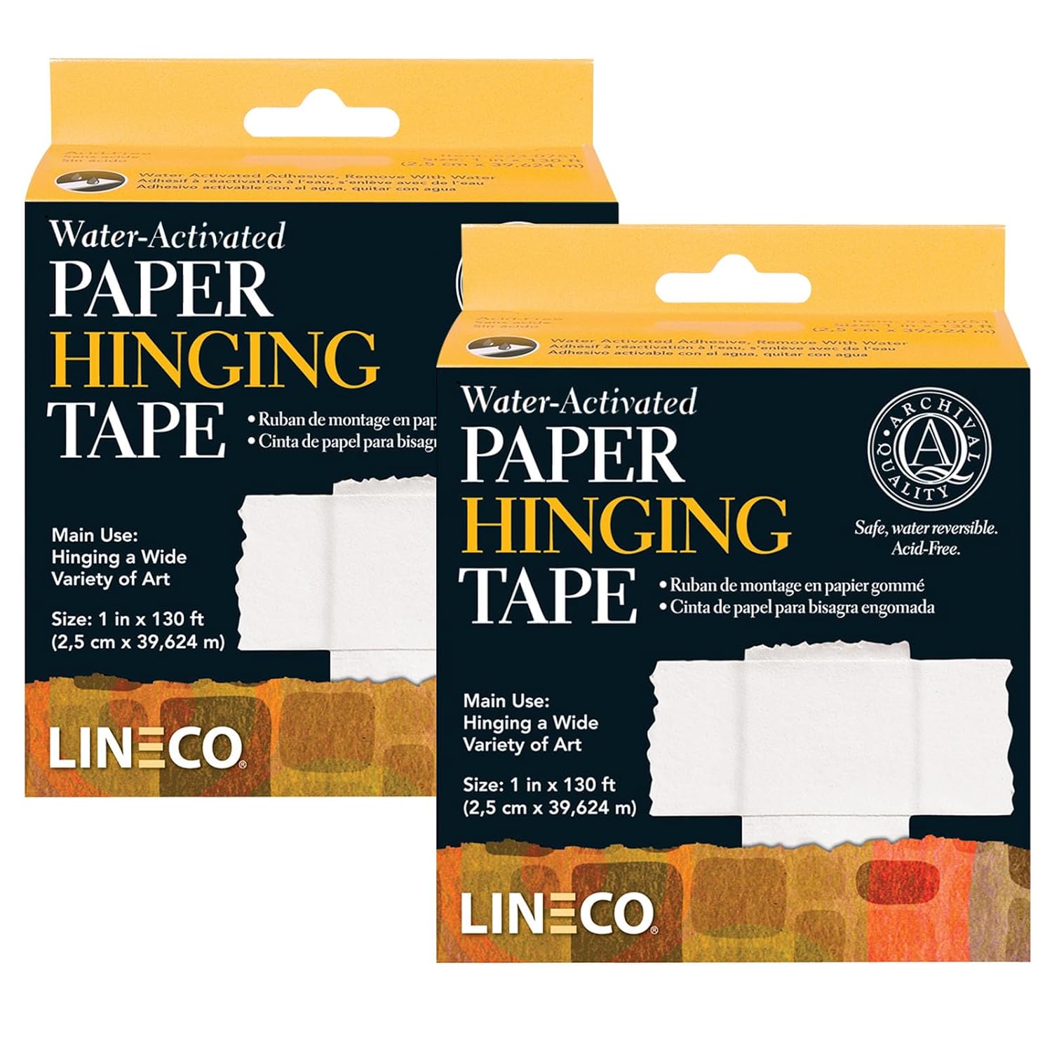 Lineco Archival Water Activated Paper Hinging Tape, Acid-Free with Neutral pH, Hinge Art Photography Matboards, 1''x130 Feet. Pack of 2