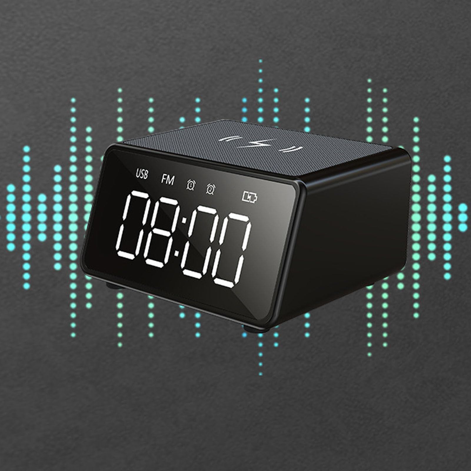 Sveglia Digitale, Altoparlante con Caricabatterie Wireless da 10 W Display LED da 5 Pollici Radio FM Microfono Integrato, per Comodino