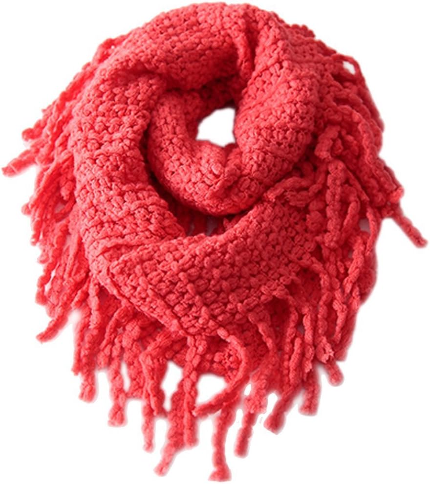 EUBUY Fashionable Autumn Winter Kids Toddler Knit Warmer Tassels Neck Scarf Circle Loop Round Scarves Shawl(Watermelon Red)