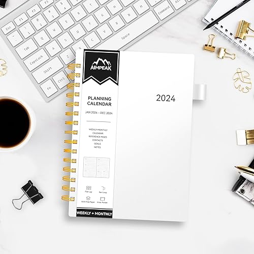 Miniatura 6 de AIMPEAK - Agenda semanal y mensual 2024, agenda semanal 2024 con pestañas, enero de 2024 a diciembre de 2024, agenda diaria con bolsillo interior,