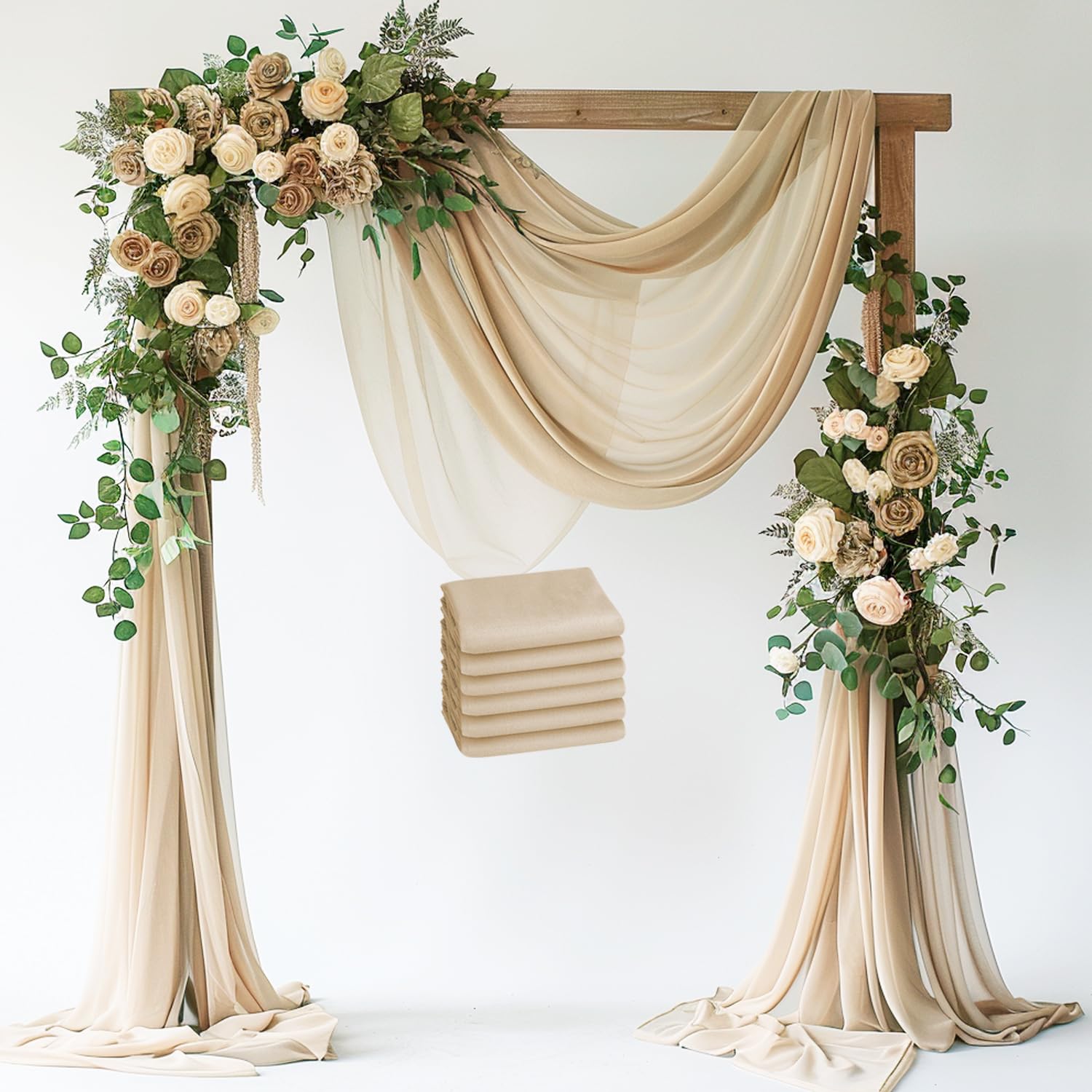 Wokceer Wedding Arch Draping Fabric 6 Panels 28.7" x 20FT Champagne Drapes Sheer Fabric Backdrop Arch Draping Fabric for Wedding Ceremony Birthday