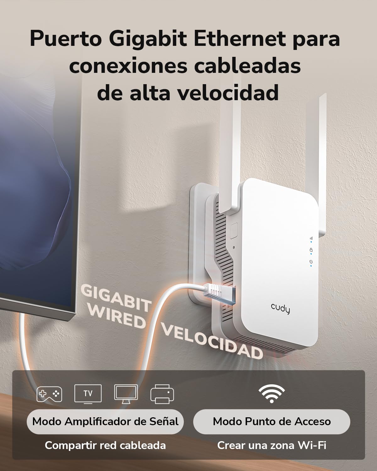 Cudy BE3600 - Amplificador de señal repetidor Wi-Fi 7 de doble banda con puerto Gigabit Ethernet, punto de acceso, configuración de aplicación, malla y soporte de aplicación, RE3600