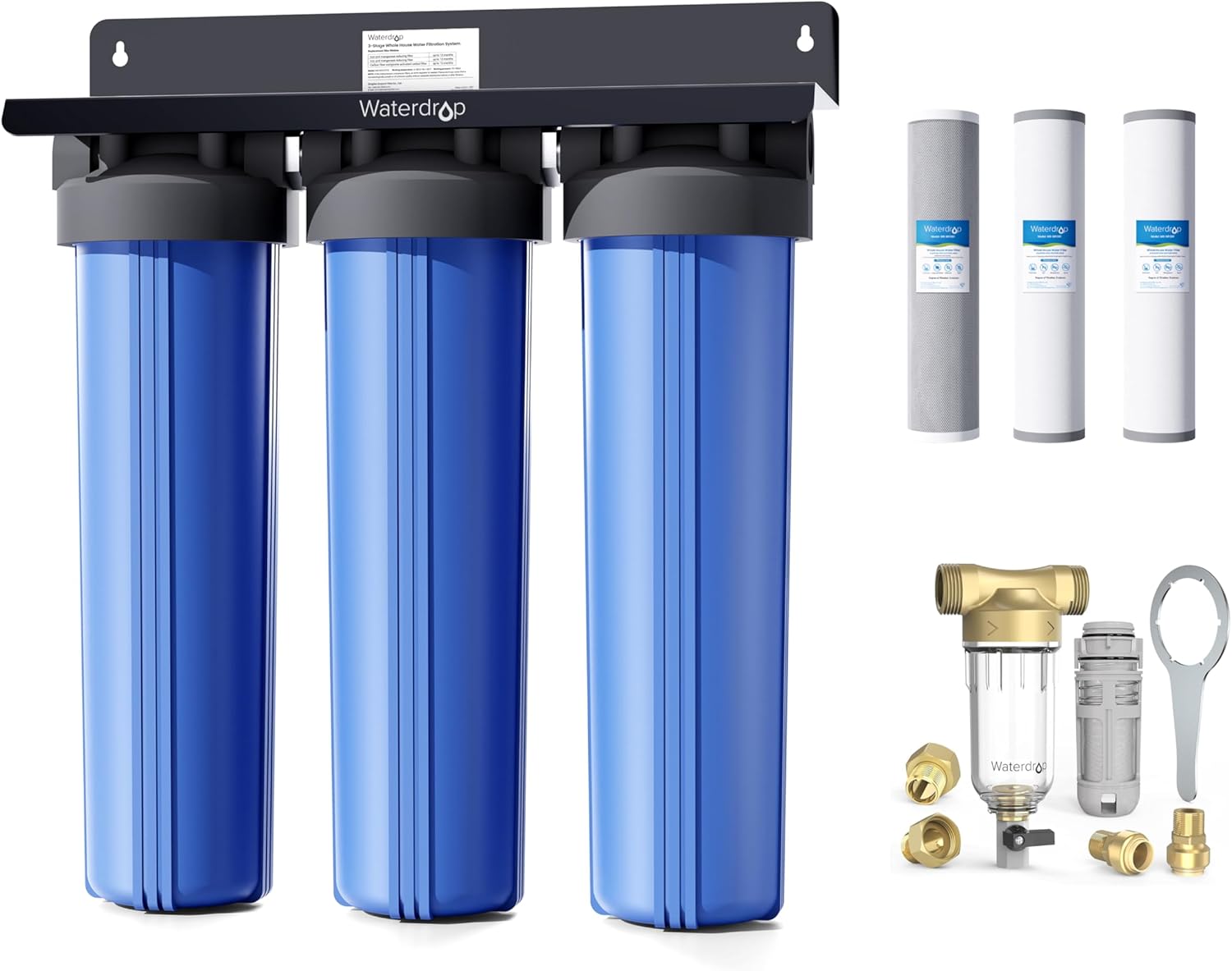 Waterdrop 3Stage Whole House Water Filter System,Reduce Iron&Manganese