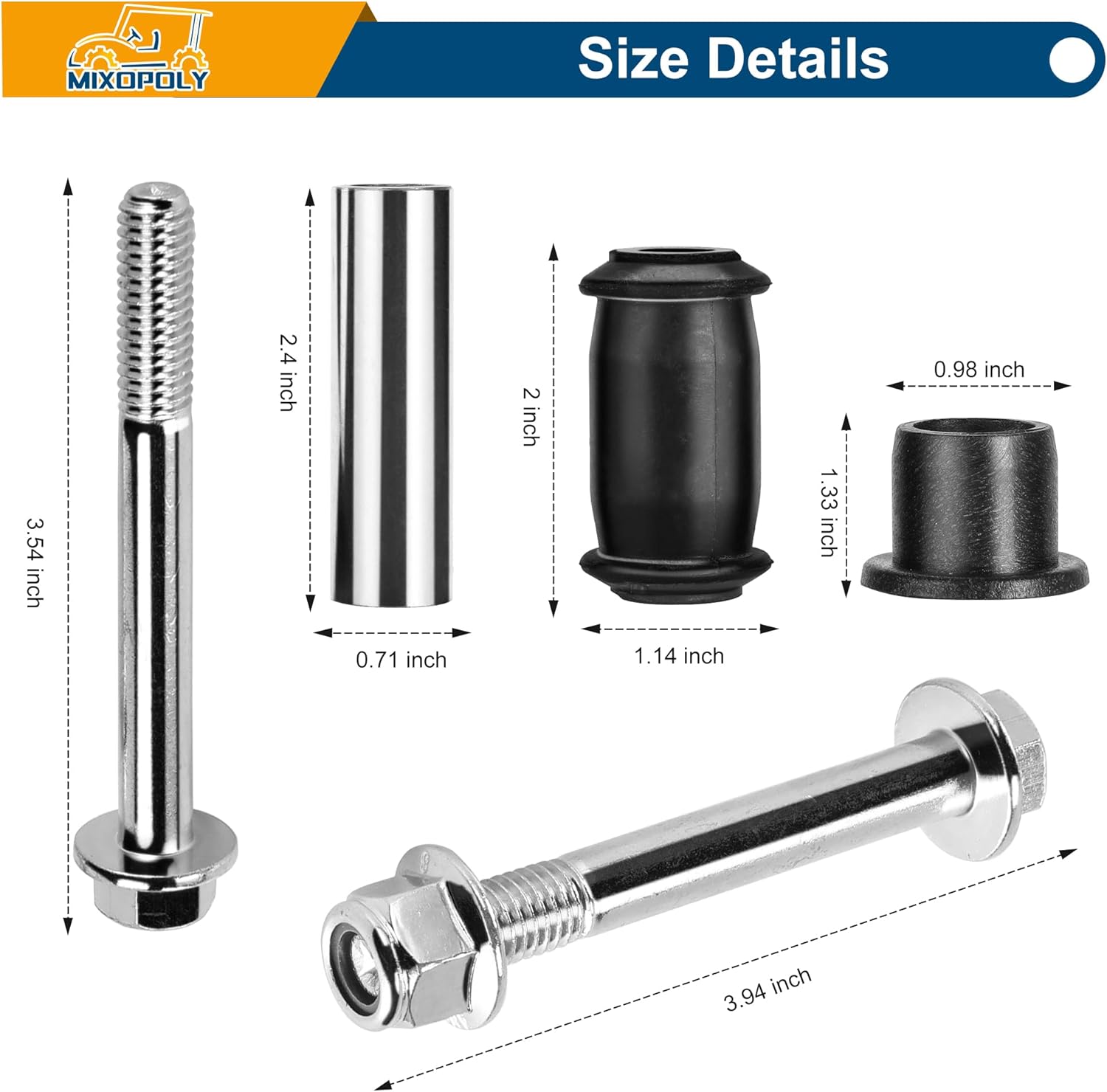 Golf Cart A Arm Bushing Sleeve Kit for EZGO RXV Gas & Electric 2008-up, Replace 608086 601340 602085 601754 602415 600525