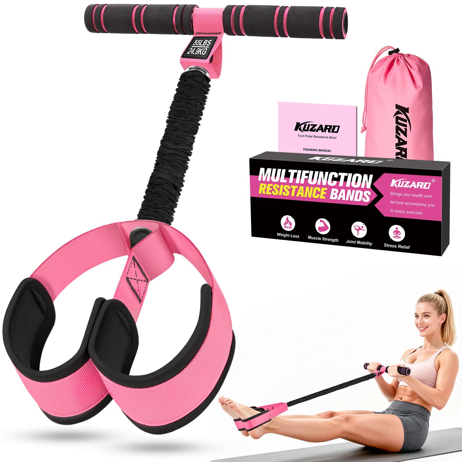 Upgraded Pedal Resistance Band with Handles, Multifunction Foot Pedal Resistance Bands for Abdomen,Waist,Arm, Core/ABS,Leg Workout at Home - Physical Therapy,Stretching,Strength Equipment for Women