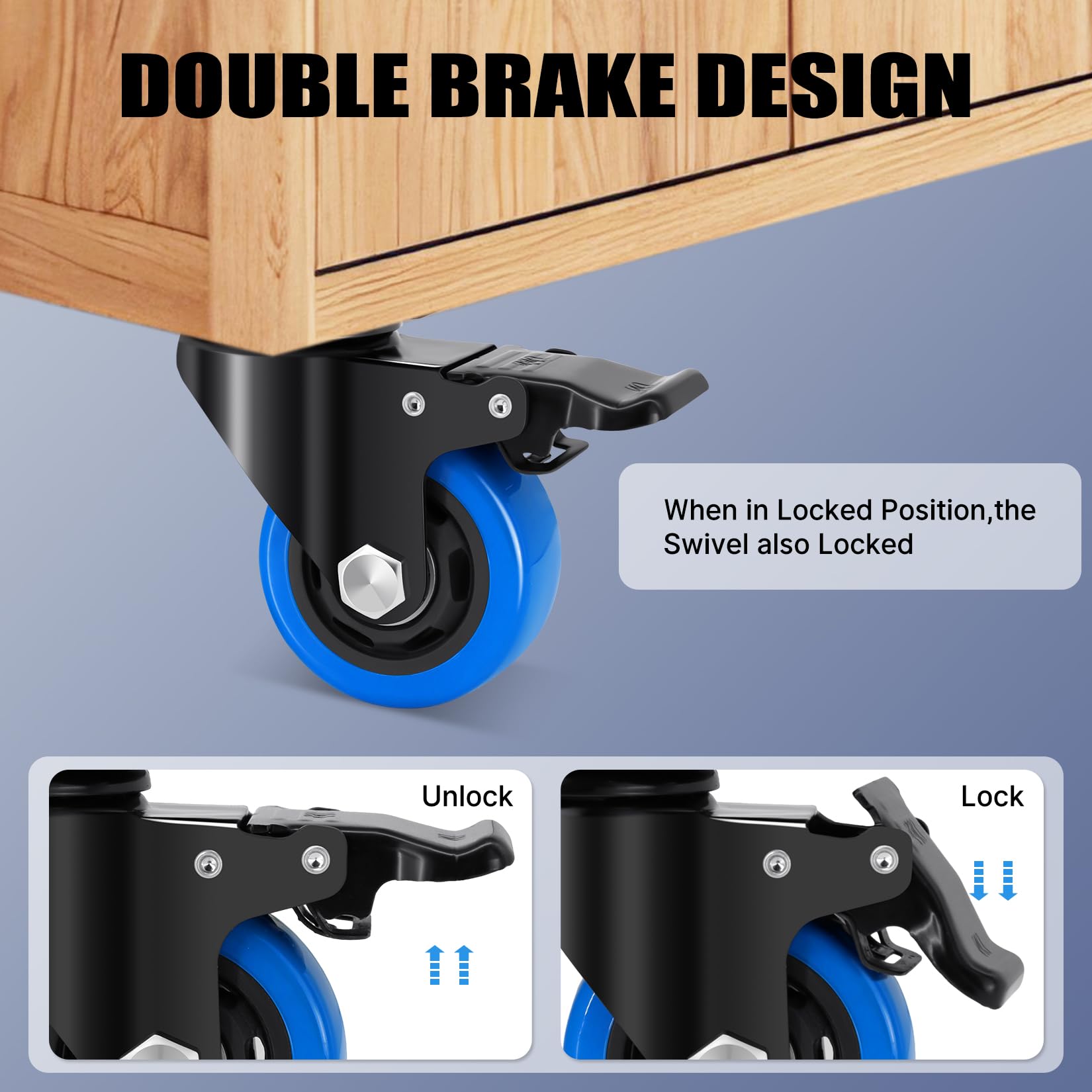 75mm Ruote per Mobili con stelo filettato M10 x 1,5x 30mm, Ruote per Carrello Carichi Pesanti Capacità 500KG, 360 Gradi Rotelle Girevoli con freno Mobili, Barbecue, Carrelli, Trasporto