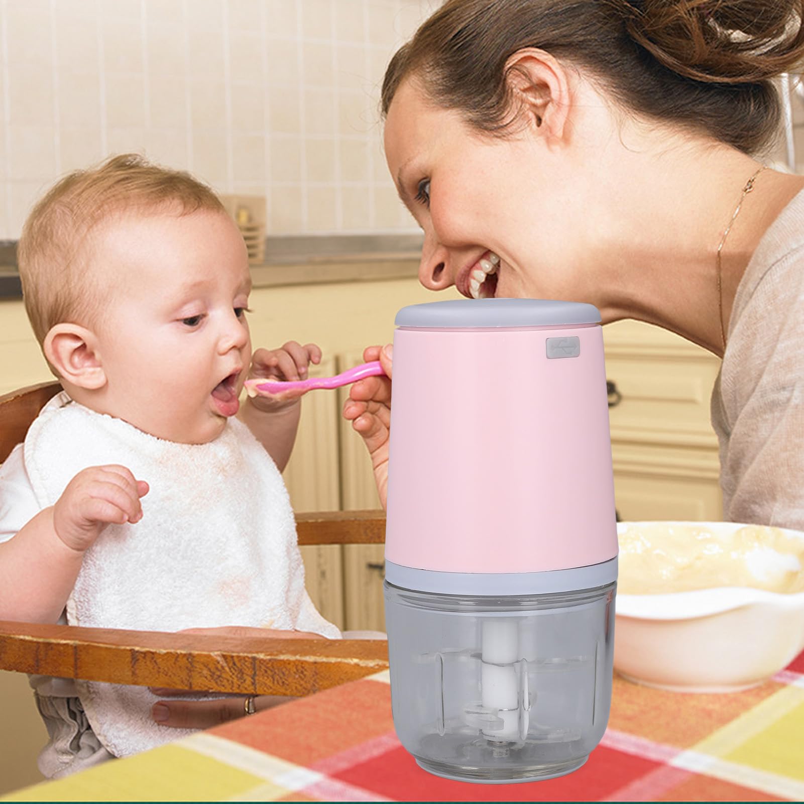 Mini elaboratura cucina multifunzionale elettrica del trasformatore alimentare per verdure per alimenti per bambini frutta aglio aglio 300 ml Materiale ad ABS portatile dimensioni (Rosa)