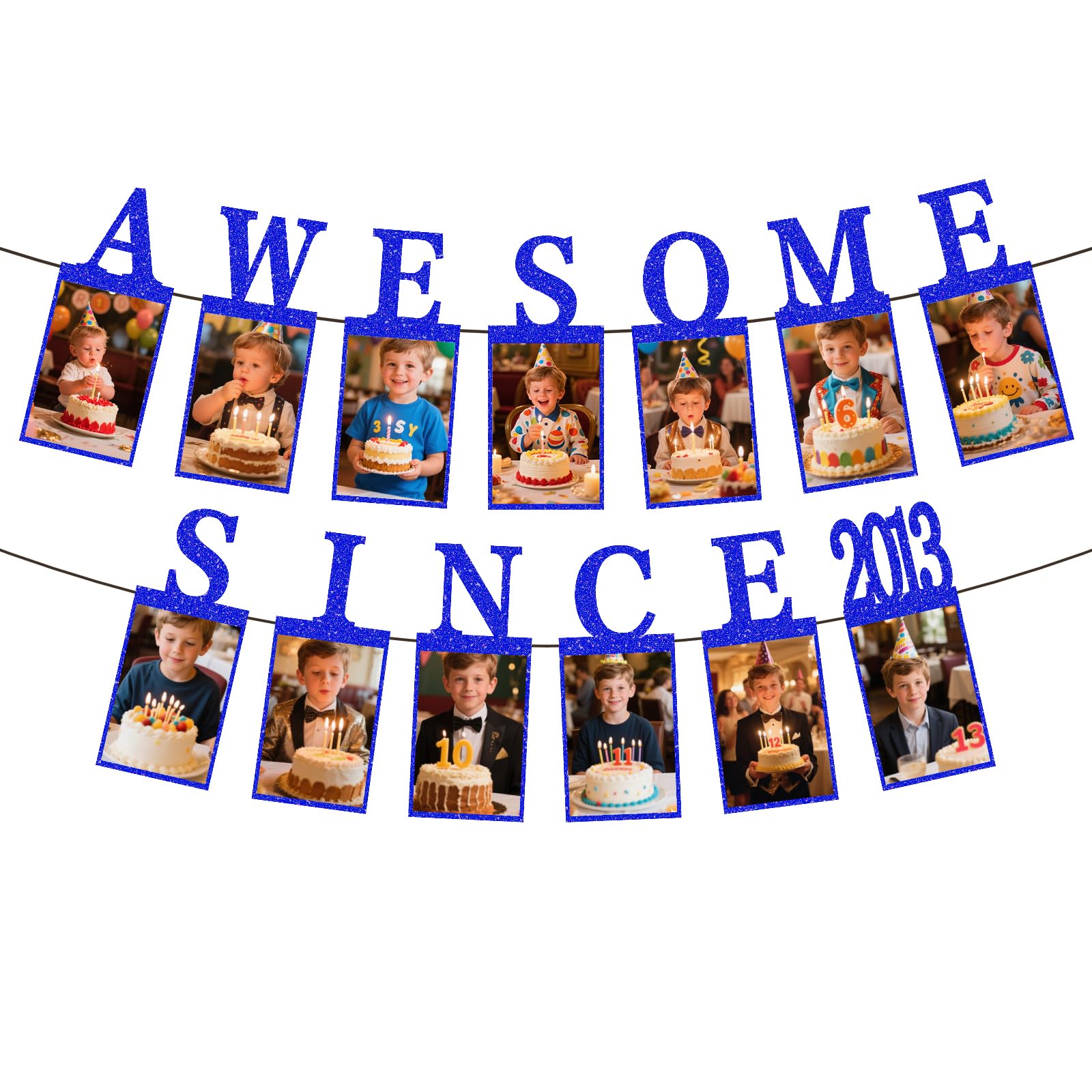 View 1 of 13th Birthday Decorations for Boys,Pre-strung Awesome Since 2013 Photo Banner,Blue Glitter 13th Birthday and Anniversary Decorations Party Supplies