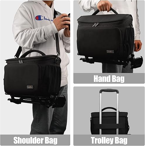 Miniatura 22 de Cwatcun Bolsa cruzada para cámara de hombro, DSLR/SLR/SLR/sin espejo, para fotografía con soporte para trípode y cubierta de lluvia para cámaras