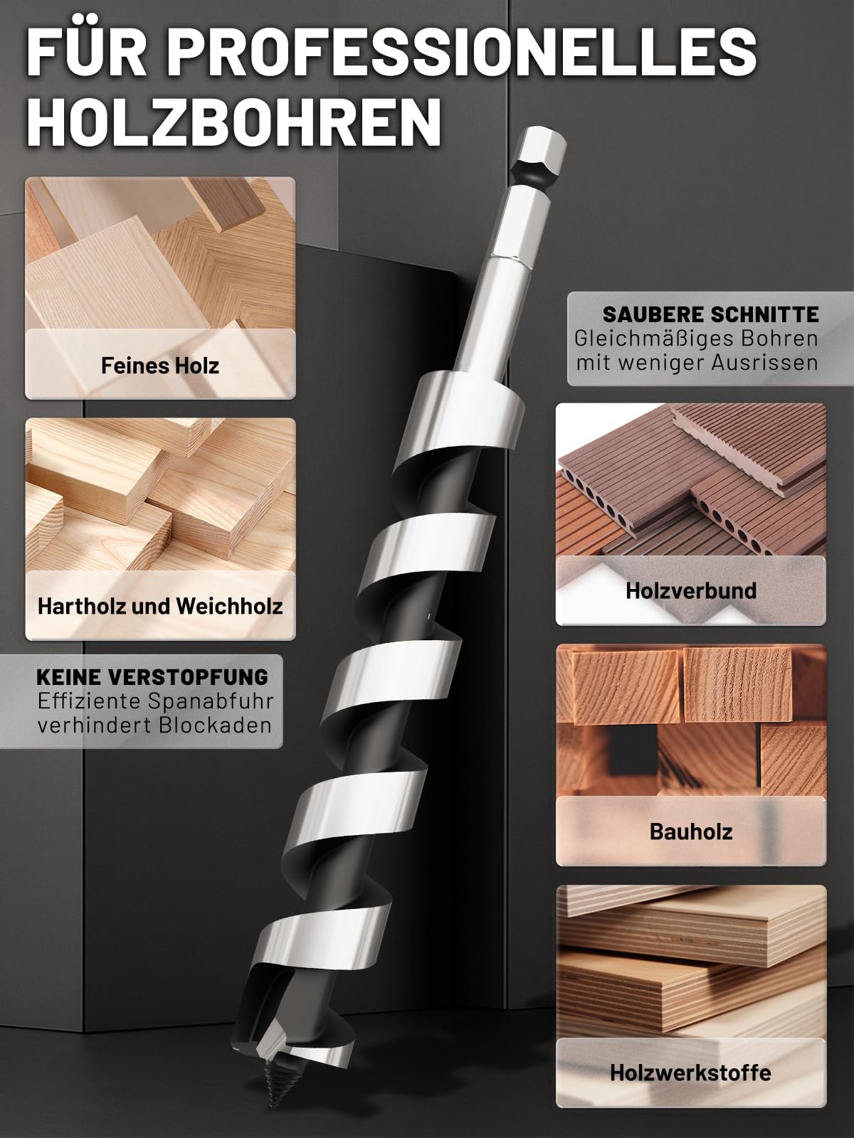 Broca serpiente de 40 mm x 600 mm, mango hexagonal de 12 mm para madera, hexagonal, madera blanda, madera dura, punta roscada