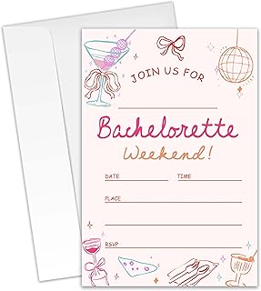 Bachelorette Party Invitations - 20 Invitation Cards 4"x6" with 20 Envelopes - Funny Whimsical Invitations for Bachelorette Weekend, Bridal Showers, Last Night of Freedom, etc.(058)