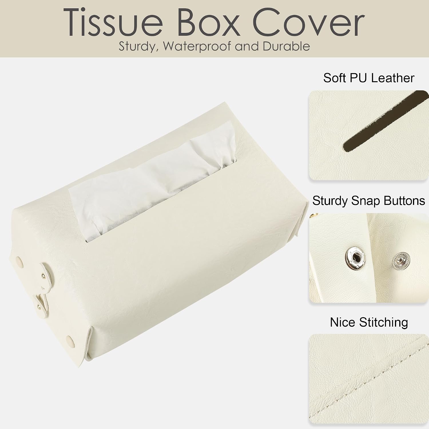2 Pack Leather Tissue Box Cover Rectangular, Tissue Box Holder Dispenser for Car, Home, Bathroom, Bedroom, Office, Night Stands, Desks and Tables (Floral-White 1, Rectangular) image 2