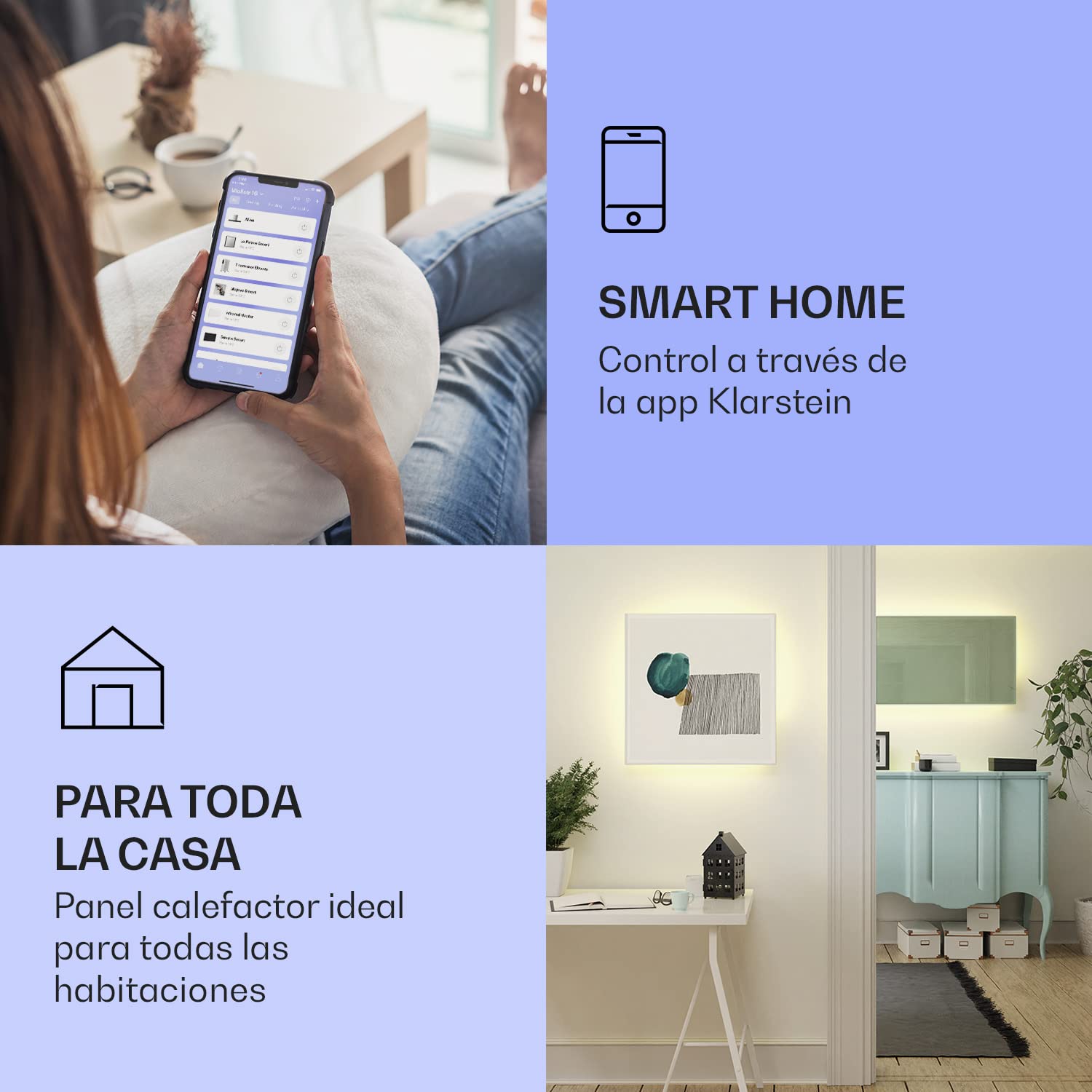 Klarstein Radiador Electrico Bajo Consumo Infrarrojos, Estufa Pared 1000W, App y WiFi, Detección Ventana Abierta, Temporizador, IP44, Emisor Termico, Radiadores Bajo Consumo Electricos sin CO2