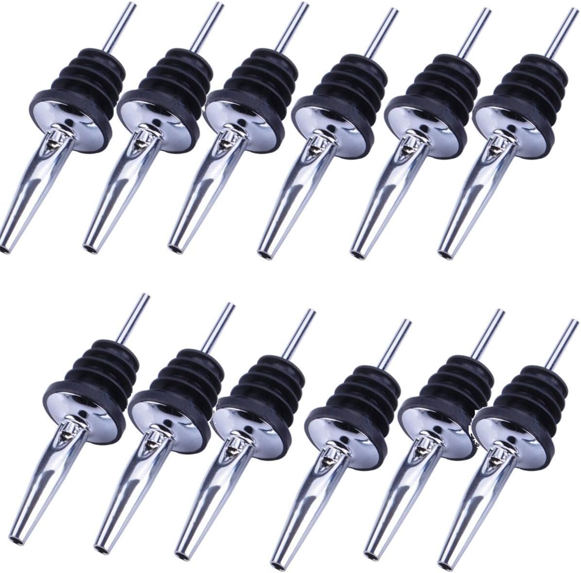 FineWish Stainless Steel Liquor Pour Spouts Flip Top Bottle Pourers with Tapered Spout 12 Packs