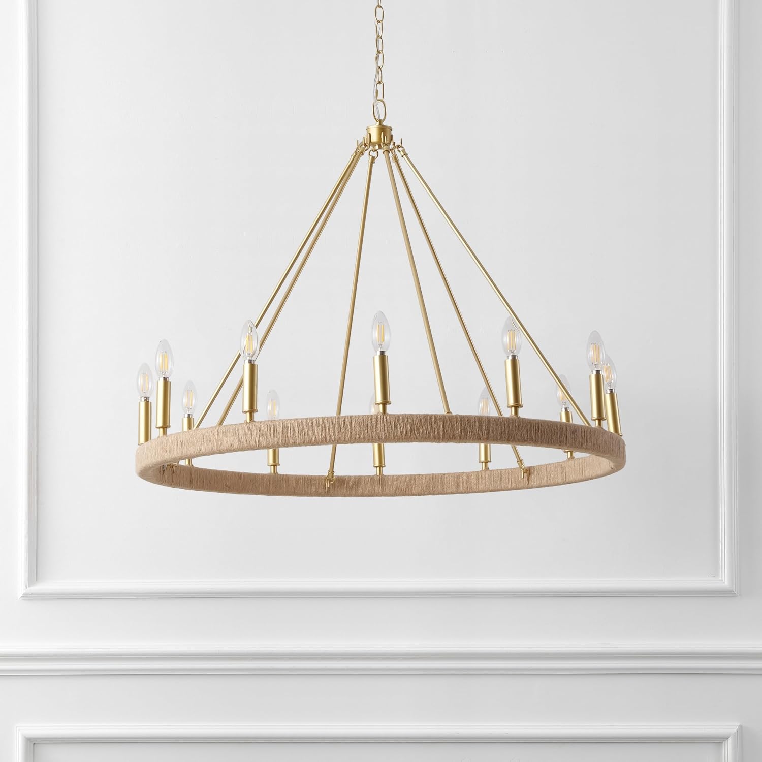 SAFAVIEH Lighting - Enya 12-Light Chandelier - Natural & Gold with Woven Rattan Shade - 36-Inch Wide Modern Ceiling Fixture for Dining Room, Foyer (CHA4084A)