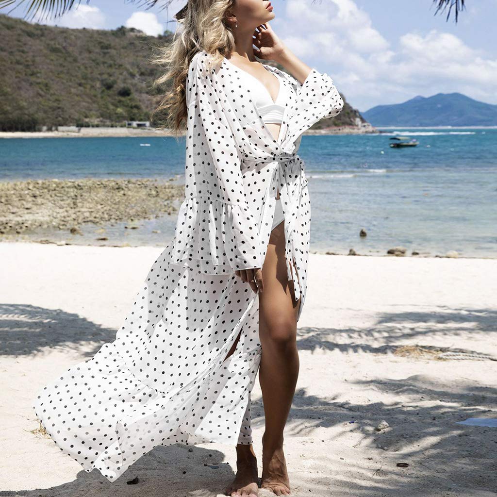 Robe de plage imprimée manches kimono cardigan fluide maillot de bain housse