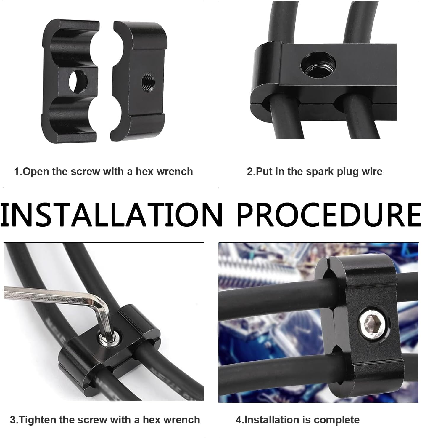 12 PCS Spark Plug Wire Separator, Anti-interference Engine Ignition Wire Retainer with L Wrench, Avoid Shaking Four/Dual Hole Spark Plug Branch Clamp, Universal Ignition Divider Kit (Black)