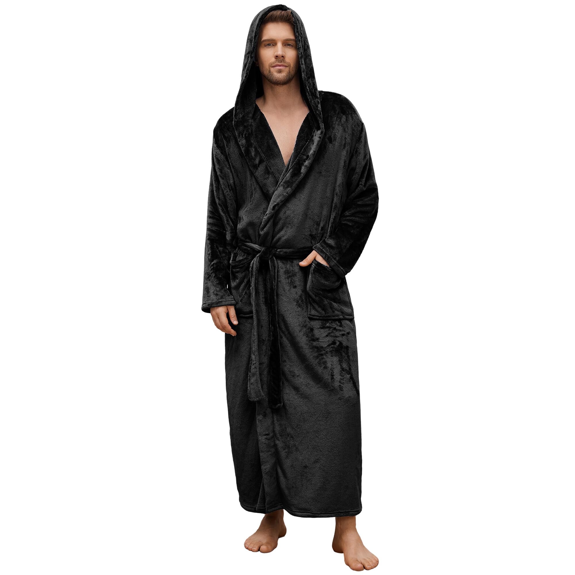 U2SKIIN Mens Hooded Robe, Full Length Plush Robe for Men Big and Tall Fleece Bathrobe