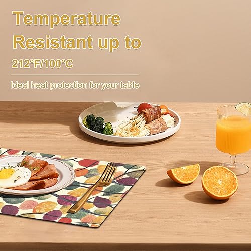 Miniatura 2 de Juego de 4 manteles individuales con diseño de árbol de arcoíris, resistentes a la piel sintética, para mesa de comedor, antideslizantes,