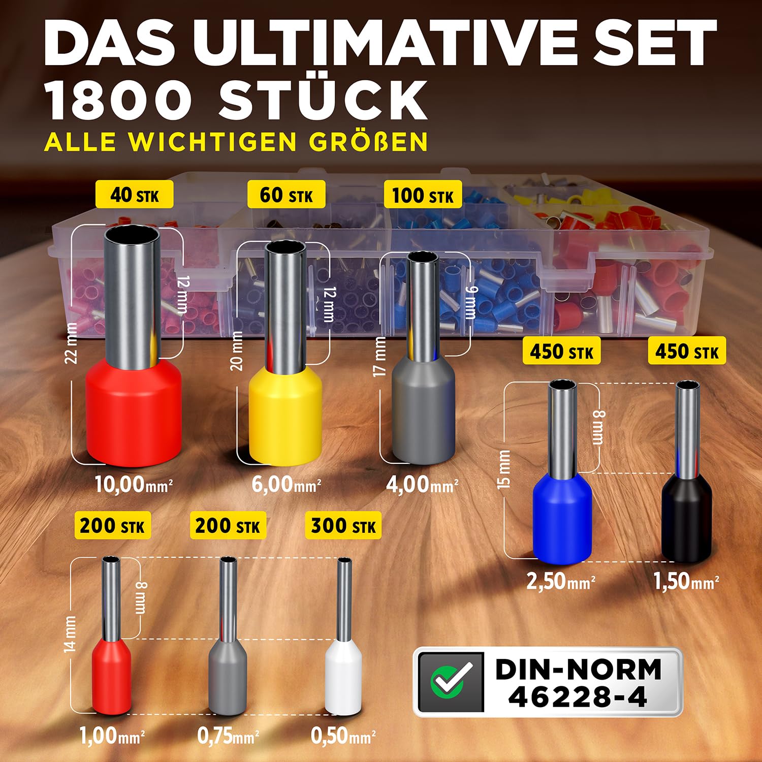 SCHMITZ.Tools® Pinza crimpatrice con 1.800 punzoni terminali – Pinza per manicotti di fissaggio automatico [0,25 – 10 mm²] – Set di pinze crimpatrici – utensili elettrici – Pinza a pressa