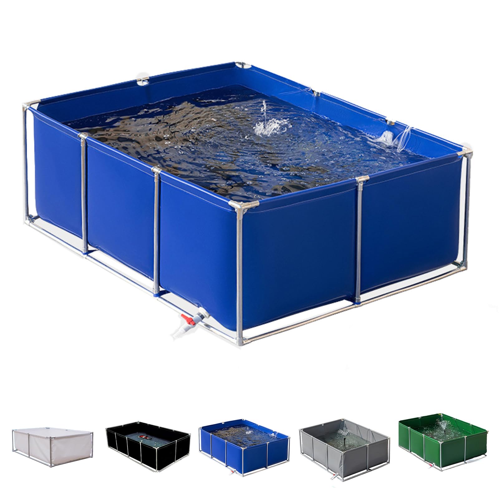 Acuario Grande de PVC/Lona, Estanque De Peces Estéreo con Soporte, Piscinas Desmontables Grandes, Tanques De Peces Plegables for Estanque de acuicultura de jardín, Azul 1.5×1×0.6m