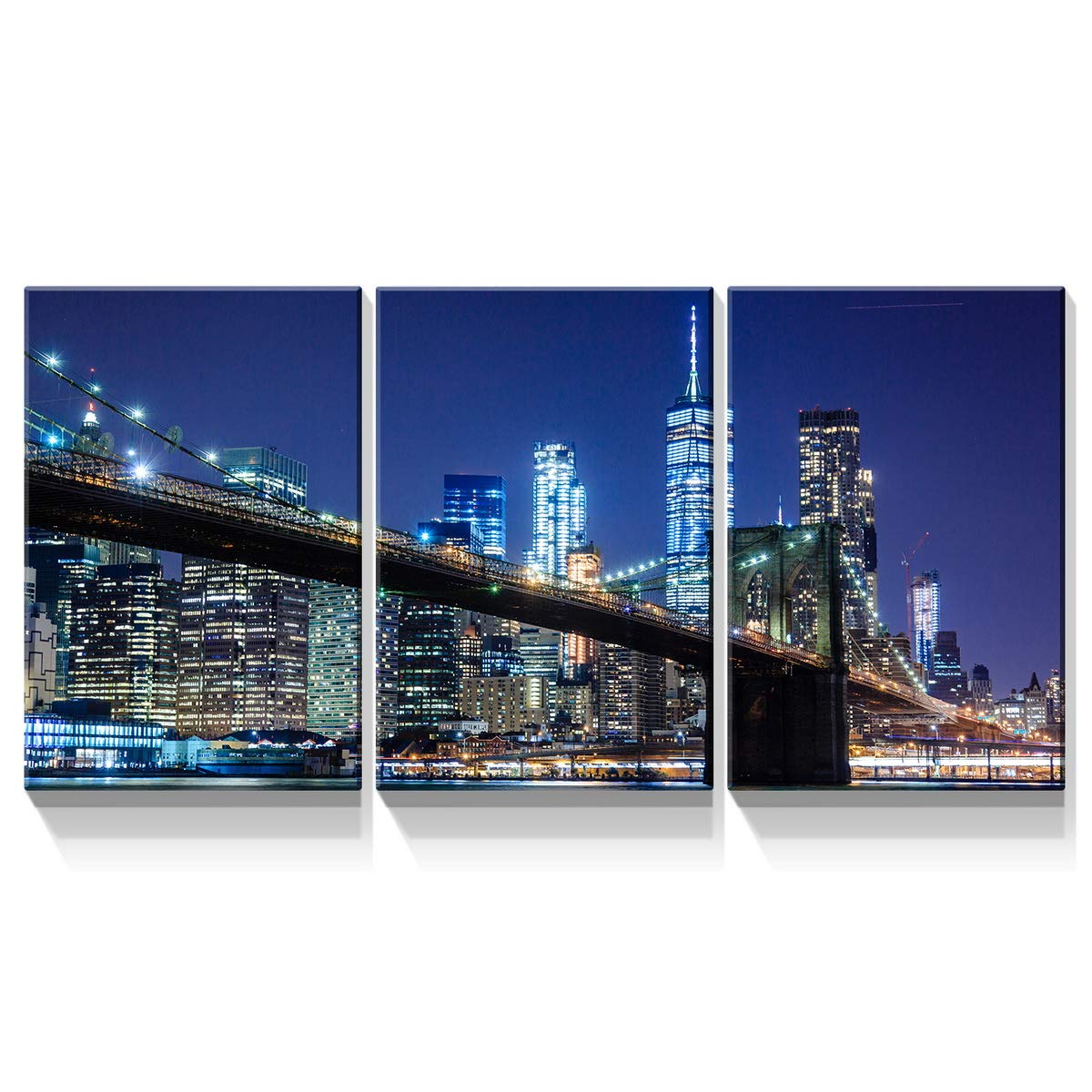 Denozer 3 Panel Cityscape Canvas Wall Art 24x36 inch New York Cityscape Brooklyn Bridge Picture for Living Room Modern Landscape Prints for Home Decor