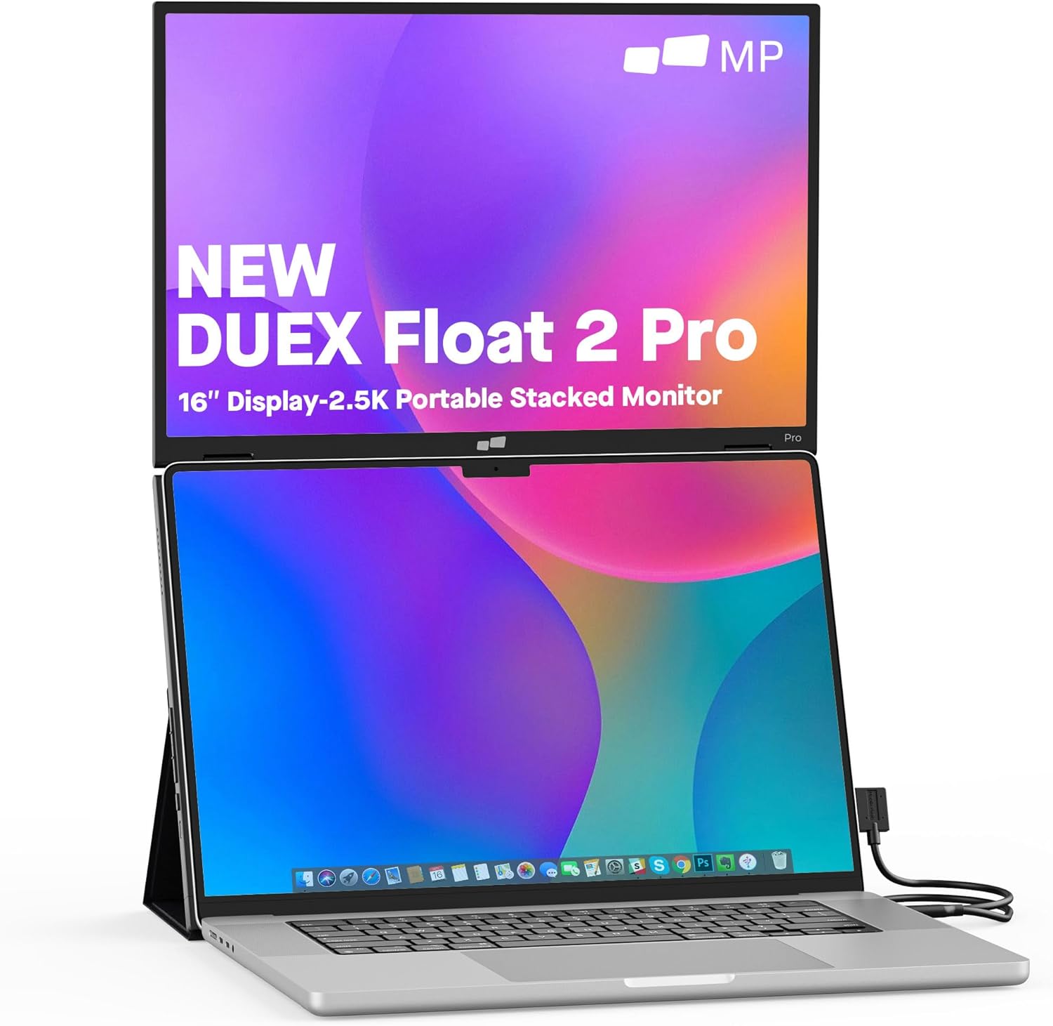 Mobile Pixels Duex Float 2.0 Pro 2.5K Portable Monitor, 16" Laptop Screen Extender, USB-C/HDMI, Dual Speakers