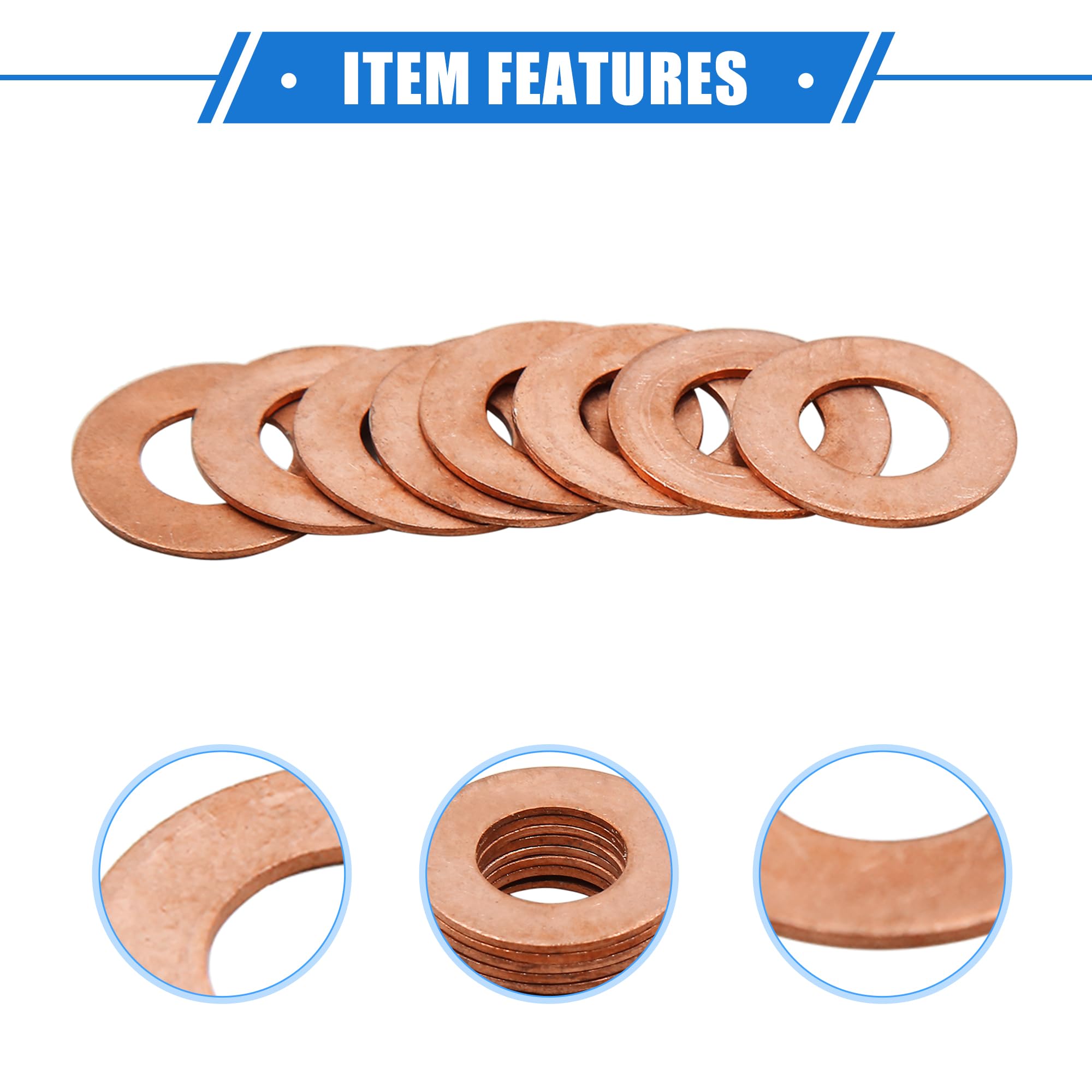 VekAuto 10 Pcs Copper Washer, 12mm Universal for Car Copper Copper Tone, 12*24*1mm - Image 4