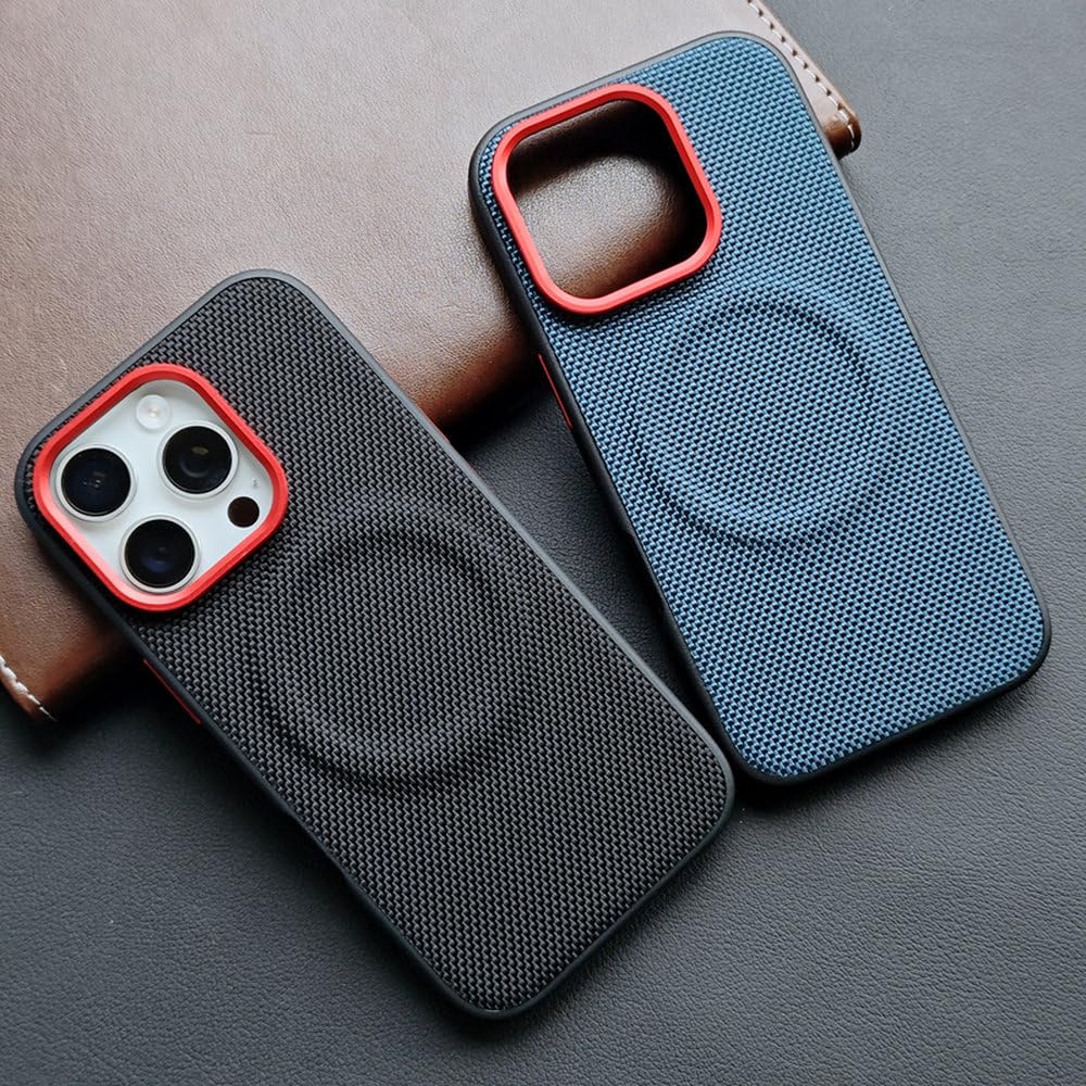 Etui magnetyczne do iPhone'a 16 15 Pro Max 15 16 Pro, miękkie, z TPU i nylonowej skóry plecionej, z powłoką antyodciskową, niebieskie, do iPhone'a 16 Pro Max