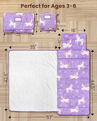 Miniatura 4 de Primlect - Tapete para siesta para bebé con almohada extraíble y manta de franela, bolsa de dormir portátil para niños, fácil de enrollar, lavable,