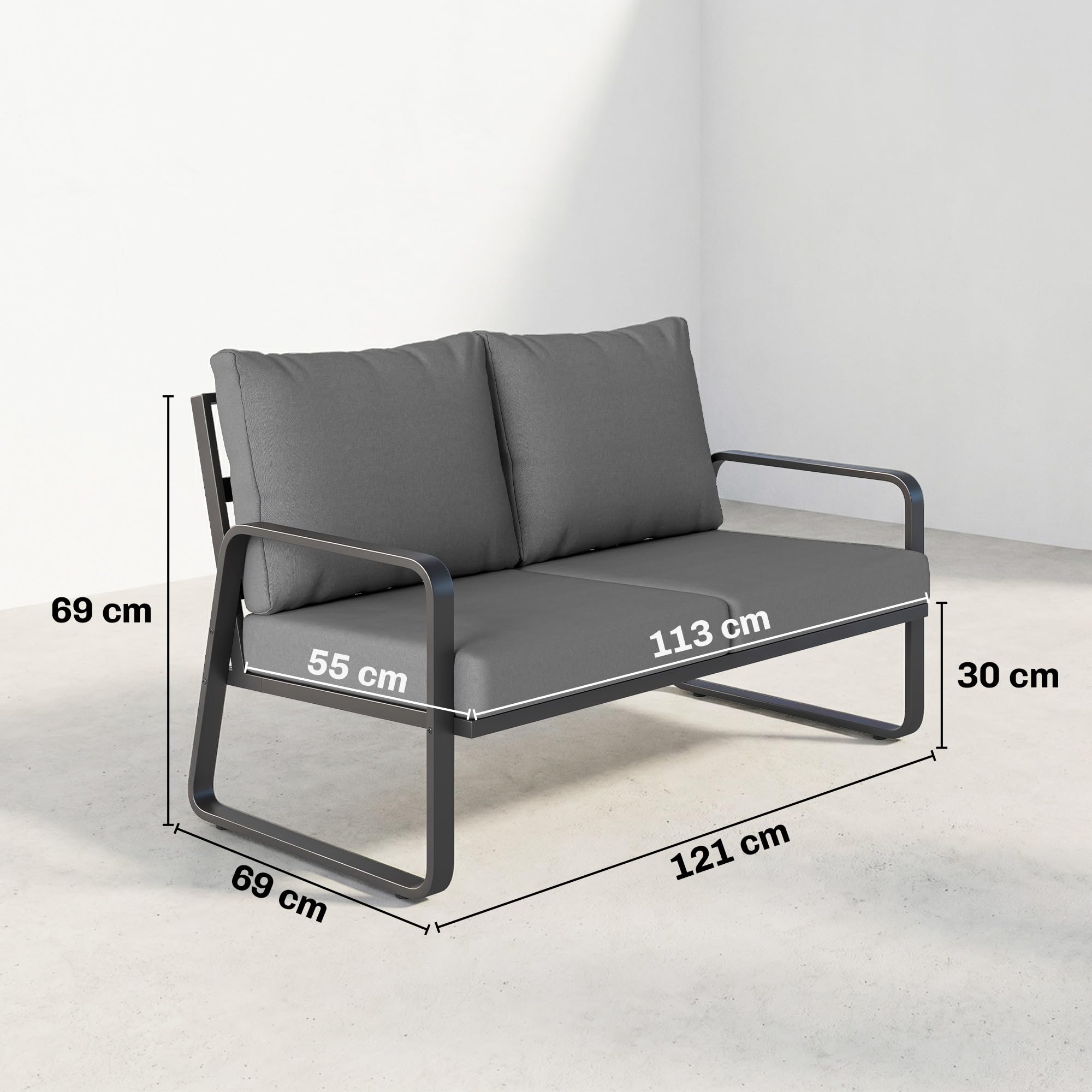 Outsunny Canapé de Jardin 2 Places avec Coussins Épais, Housses Amovibles et Accoudoirs Modernes, Salon de Jardin Capacité 240 kg, Canapé d'Extérieur pour Balcon, Gris Clair