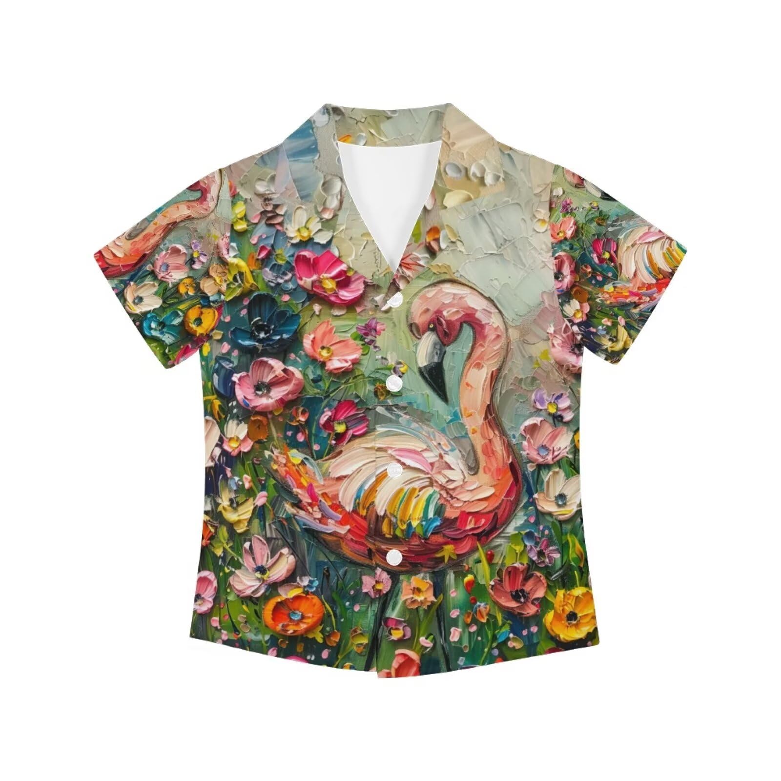 PinUp Angel Funky Casual Hawaiian Shirt Kids Boys Girls Art Oil Painting Animal Pattern Short Sleeve Unisex Beach Shirt