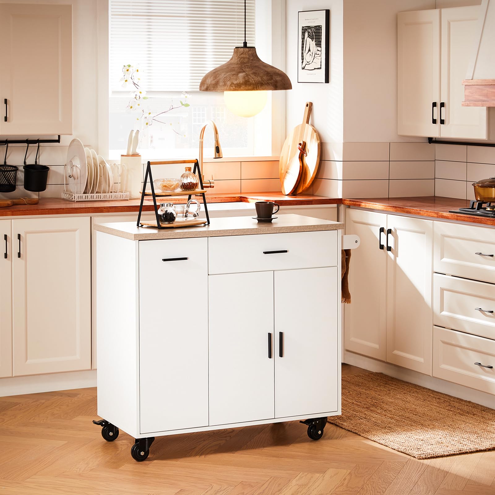 SoBuy Carrello Cucina Isola Cucina con Ruote Mobile da Cucina Salvaspazio con Cassetti, Penisola Cucina con Piano Lavoro - Mobile Cucina con Ruote Portatutto Bianco 105x46x92 cm FKW126-WN