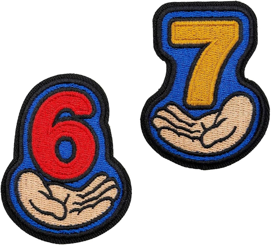 67 Six Seven Hand Gesture Meme Patch, Hook and Loop Military Funny Embroidered Tactical Morale Patches for Molle Vest, Clothing, Backpack, Hat, DIY Applique Accessories, Bag, Jackets