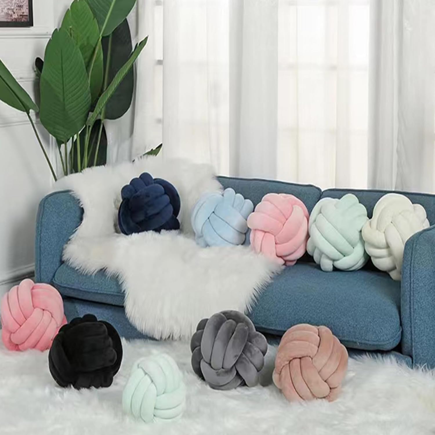 Knot Pillow,Soft Knot Ball Round Throw Pillow Decorative Handmade Knotted Pillow Cushion for Car, Bed, Sofa, Couch, Armchairs, Living Room, Photography Decor Pillows Props Black, 27cm