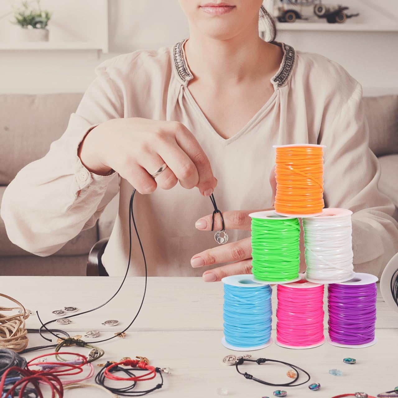 Braided Lanyard String Kit Flat PVC Cord 6 Rolls 50 Yards Each Long Weaving Rope for DIY Craft Bracelets Keychains Jewelry Making
