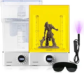 ELEGOO Pacote Mercury XS com Estação Separada de Lavagem E Cura para Grandes Modelos Impressos Em Resina 3D, Compatível com Impressoras 3D Saturn E Mars Lcd, com Uma Lâmpada UV Portátil