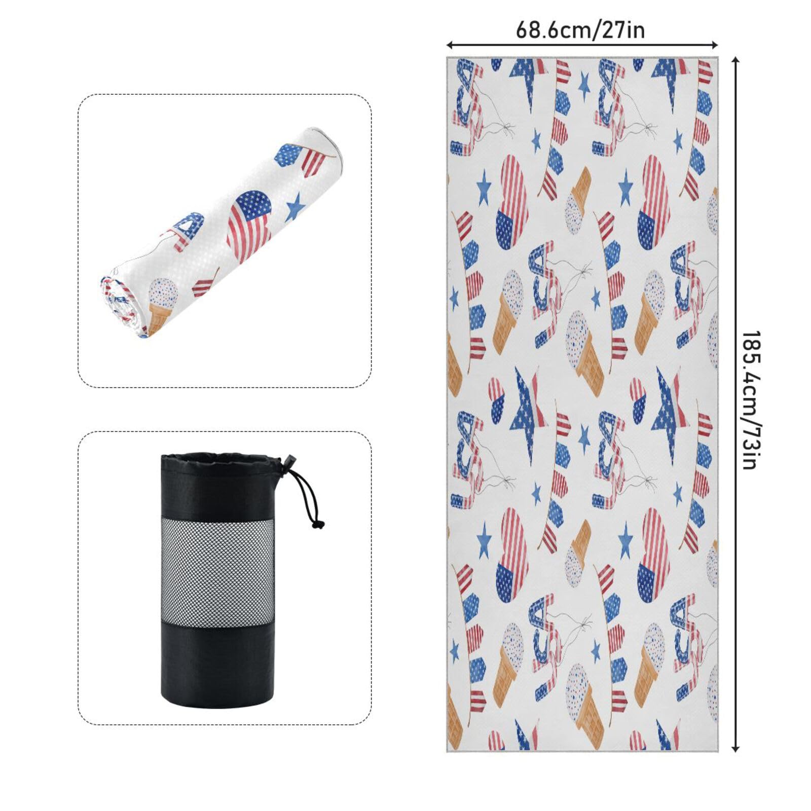 pnyoin USA Patriotic Symbols Yoga Towel,Hot Yoga Mat Towel with Grip Dots Sweat Absorbent Non-Slip for Hot Yoga, 24