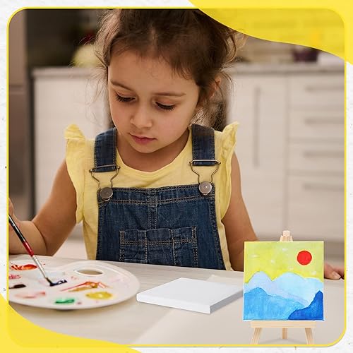 Miniatura 5 de Maitys 200 mini paneles de lienzo de 4 x 4 pulgadas, pequeños tableros cuadrados de lienzo estirado en blanco para pintar adolescentes, arte para