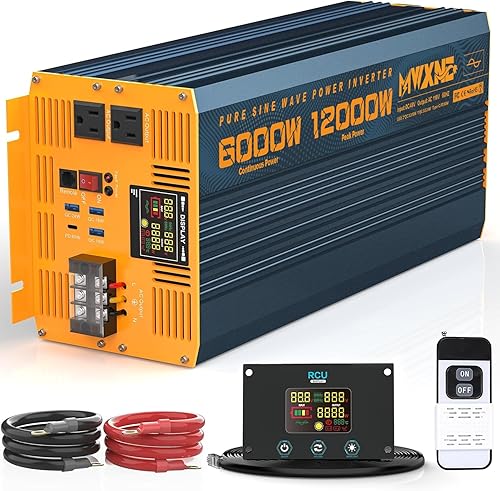 Miniatura 55 de Inversor de corriente de 1500 W/3000 W (pico), onda sinusoidal pura CC de 12 V a 110 V 120 V, convertidor de CA, 3 salidas de CA, inversores
