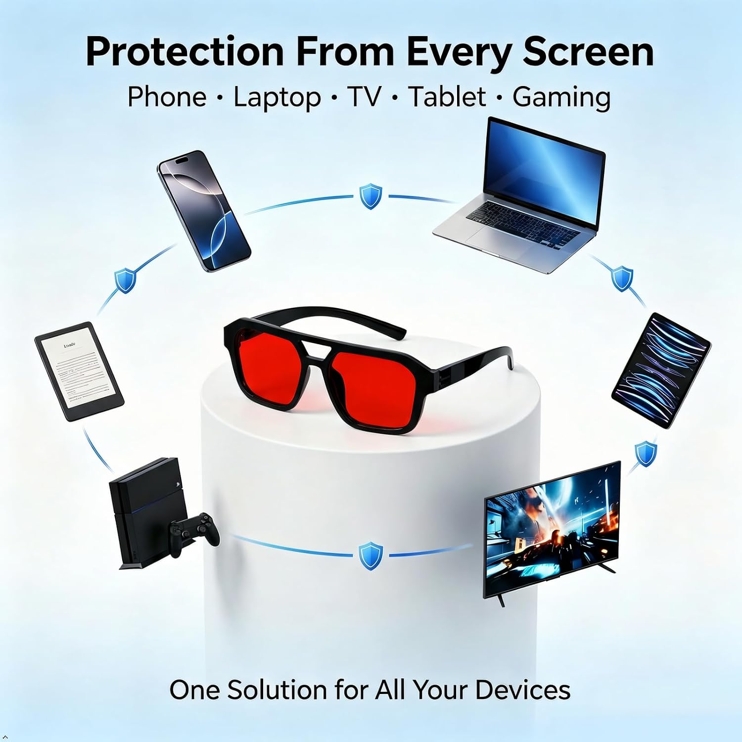 Eyekepper Red Lens Blue Light Blocking Glasses for Women Men, Pilot Demi | Computer Gaming, Night Sleep, Anti UV Ray Glare Eye Strain, Metalless Tinted Screen Blue Blockers, Screwless Spring Hinges