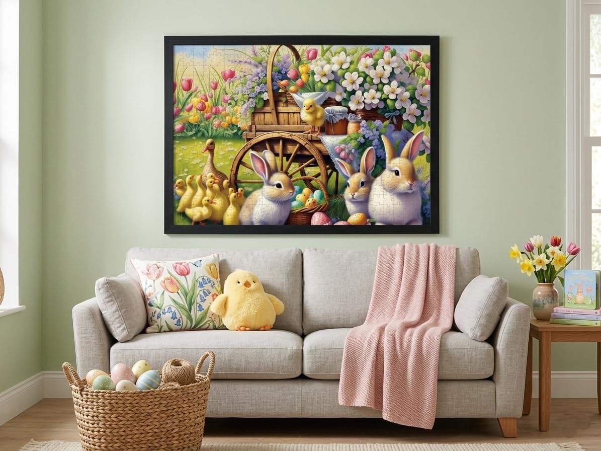 Bunnies & Friends Easter Jigsaw Puzzle 500 Pieces - Large Piece Spring Puzzles, Precision Cut, Vivid Colors, Family Activity, Perfect 500 Piece for Easter & Spring - Vermont Christmas Company