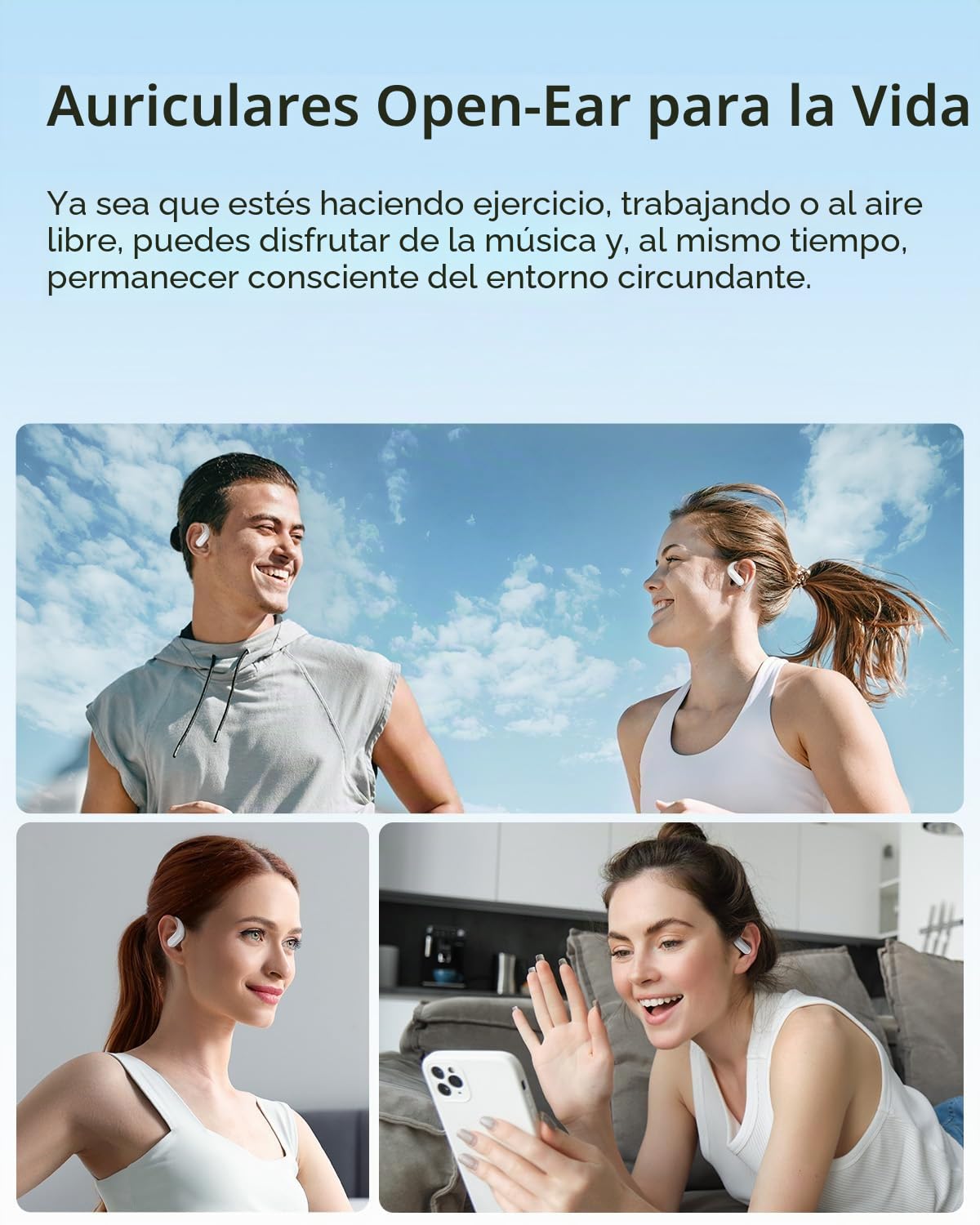 ACEFAST Auriculares Open-Ear Bluetooth 5.4, Auriculares Deportivos Ultrafinos, Apenas Perceptibles, Ajuste Cómodo, Sonido Potente, Llamadas Claras, Control Táctil, App Control, IP54, Blanco
