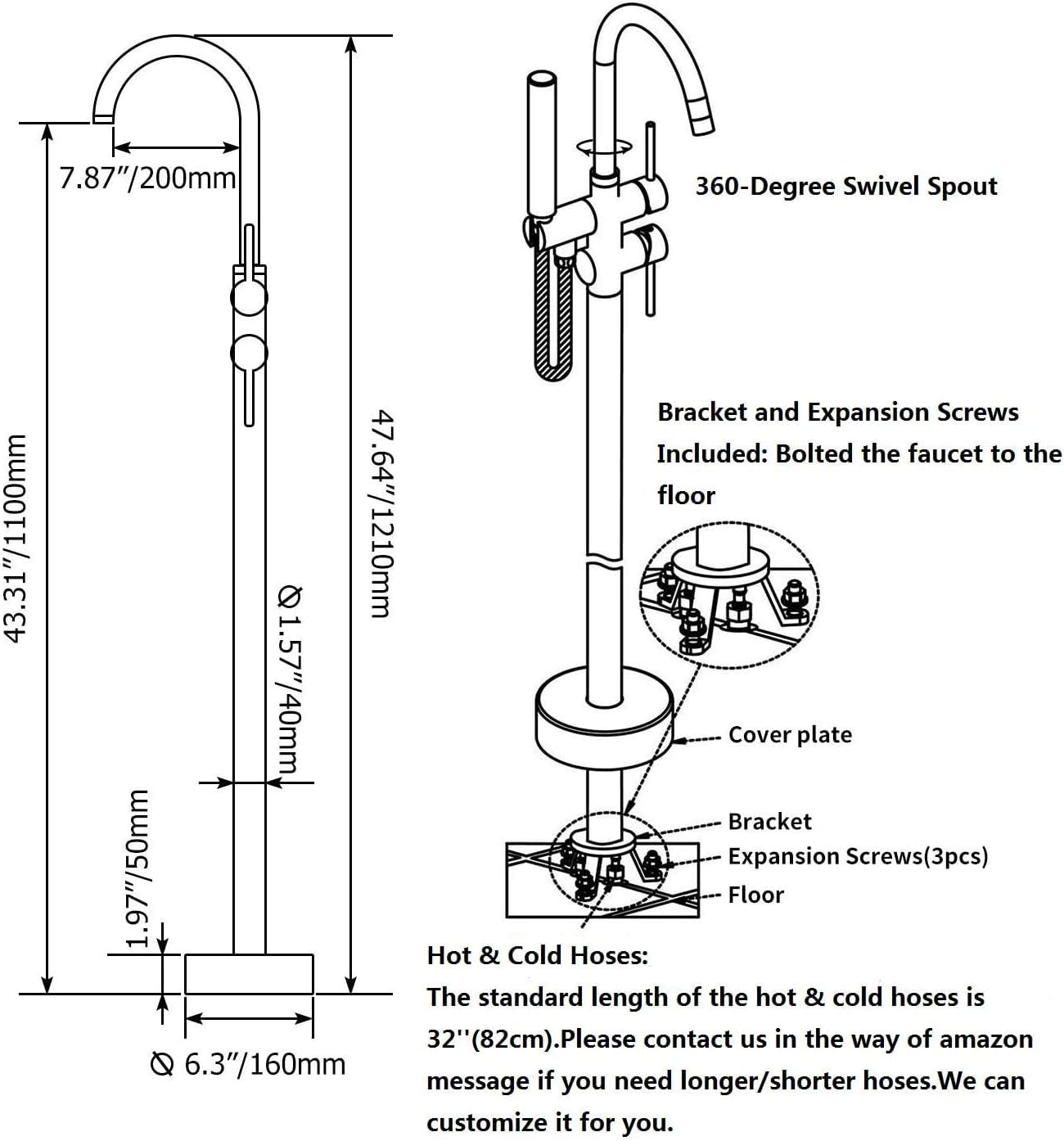 One-Day Sale: Up to 40% Off JiaYouJia Freestanding Tub Faucet 2 Handle Bathtub Filler Faucet with Hand Shower Floor Mounted Tub Filler in Matte Black