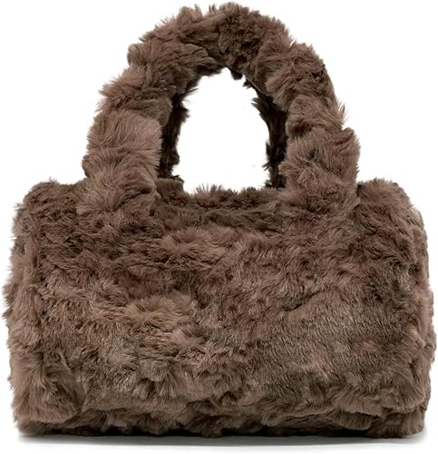 Hukado Bolso de mano esponjoso con asa superior para mujer, elegante bolsa de hombro cruzada de piel sintética