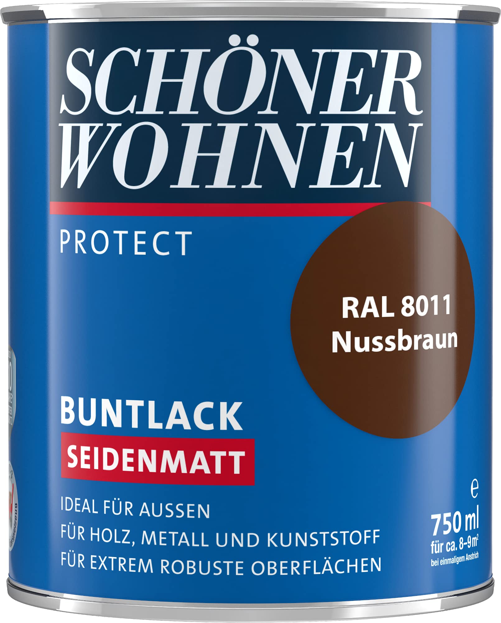 Schöner Wohnen ProfiDur Lack 750 ml Alkydharzlack Seidenmatt Nussbraun RAL 8011