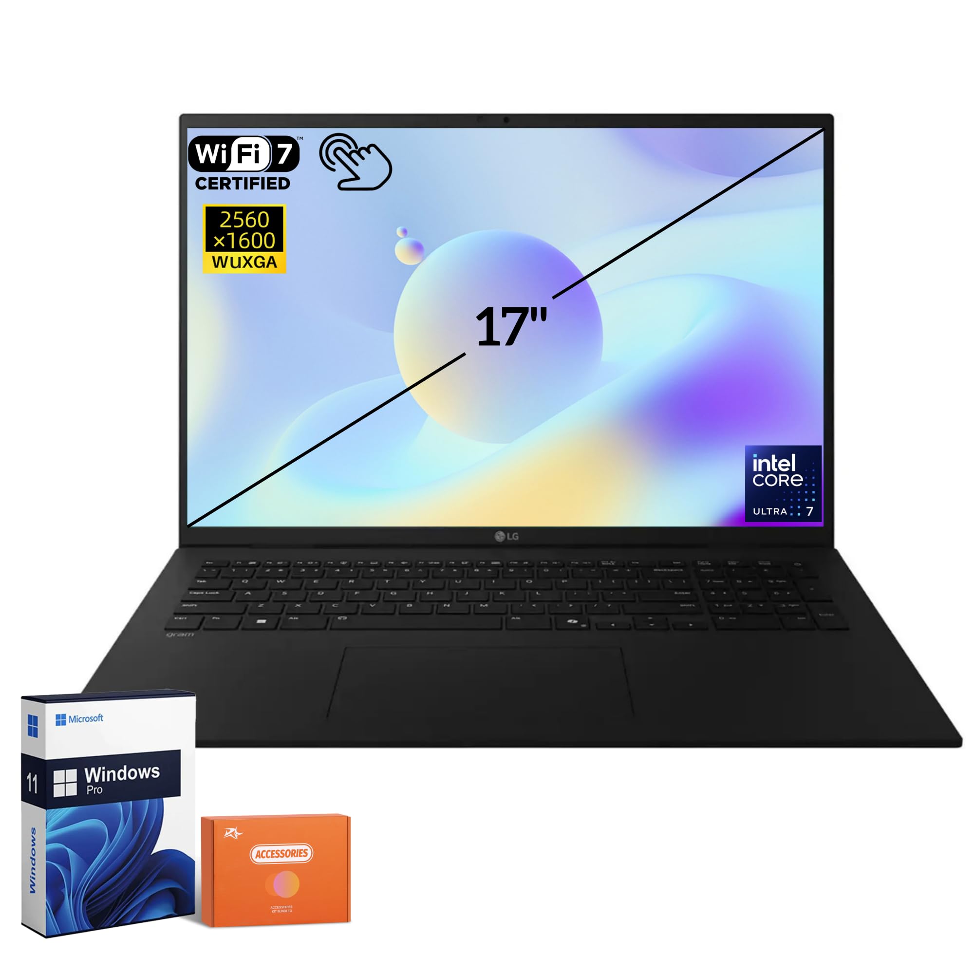 Gram 17 2025 Touchscreen Laptop for Student & Business, 17 Inch IPS Display, Intel Ultra 7 258V, Intel Arc Graphics, 32GB RAM, 4TB SSD, WiFi 7, Windows 11 Pro, with Accessories