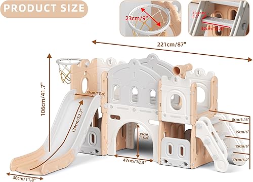 Miniatura 5 de XJD Juego de tobogán 7 en 1, tobogán para niños pequeños a partir de 1 años, juego de tobogán para niños pequeños con aro de baloncesto y pelota,